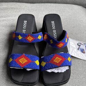 Bisou Bisou 90s Beaded Platform Chunky Slides Sandals Clueless Y2K Sz 8